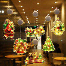 (As show, One size) 6 piece set of light-up Christmas window silhouette decorations with suction cup hooks Christmas window glass wall interior decorations