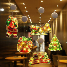 (As show, One size) 5 small piece set of light-up Christmas window silhouette decorations with suction cup hooks Christmas window glass wall interior decorations