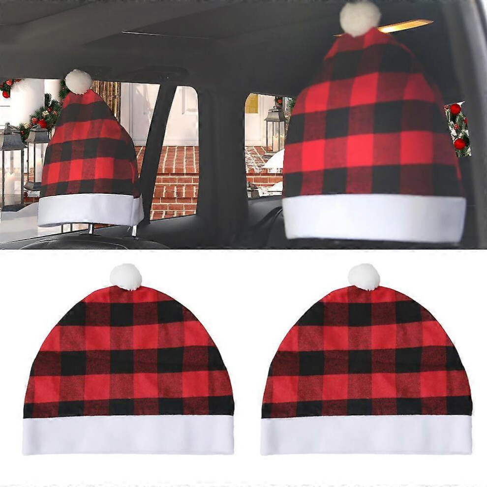 (As Show, One Size) 2 Pcs Christmas Headrest Covers For Cars Decoration B, Santa Claus Hat Car Seat Cover, Headrest Cover For Most Fun Interior Access 4704245236632