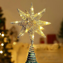 (As show, One size) Gold Star Christmas Tree Treetop, Christmas Tree Topper LED Light, Moravian Star Christmas Tree Glittering Iron Treetop, Indoor Christmas Decoration f