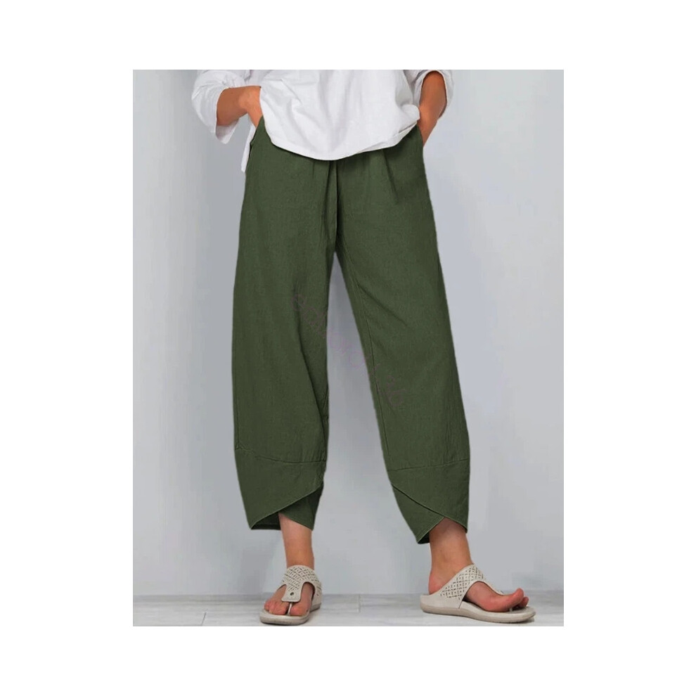 (Green, 2XL) Summer Ladies Womens Cotton Linen Baggy Casual Harem Pants Trousers Plus Size-image-OPC-PHP9TGD-NEW