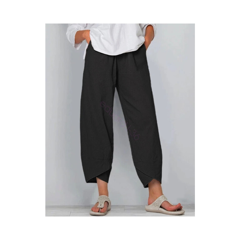 (Black, S) Summer Ladies Womens Cotton Linen Baggy Casual Harem Pants Trousers Plus Size Hot-image-OPC-PHP9VNX-NEW