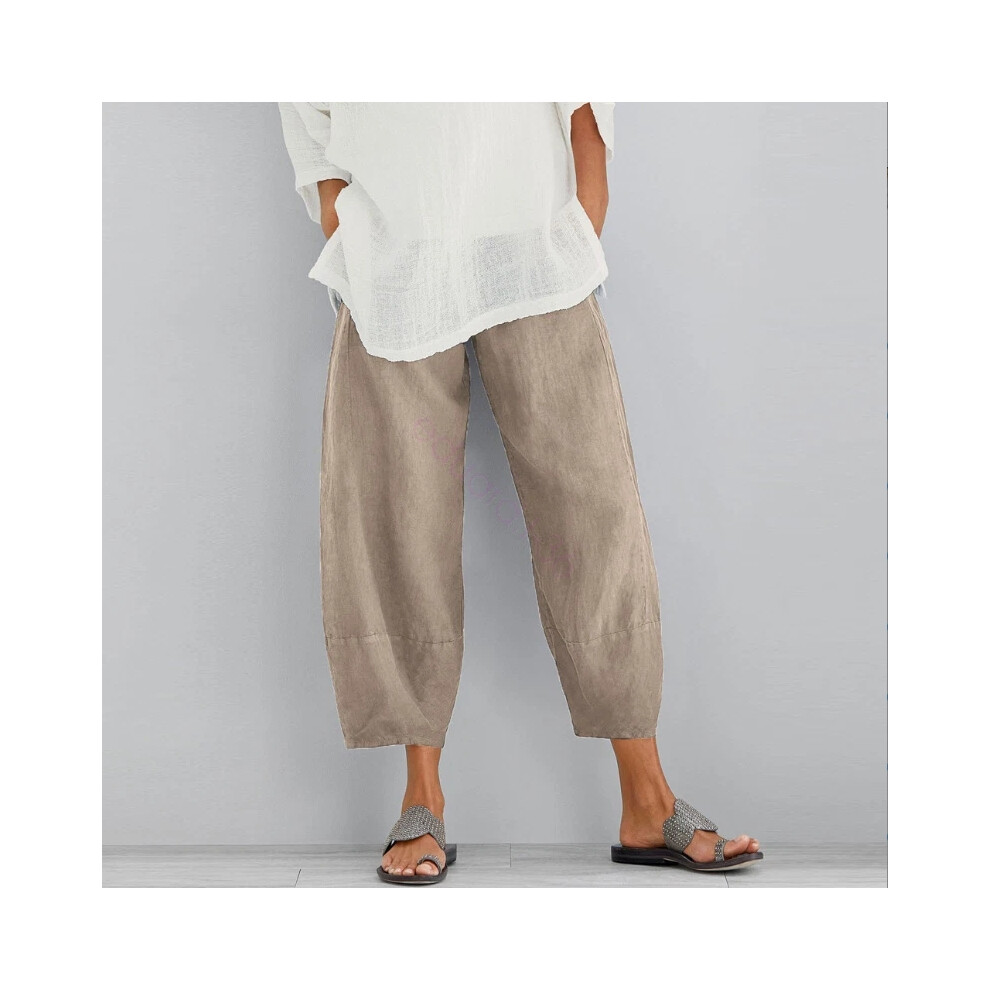 (Kahki Flat, M) Summer Ladies Womens Cotton Linen Baggy Casual Harem Pants Trousers Plus Size Hot-image-OPC-PHP9VQ6-NEW