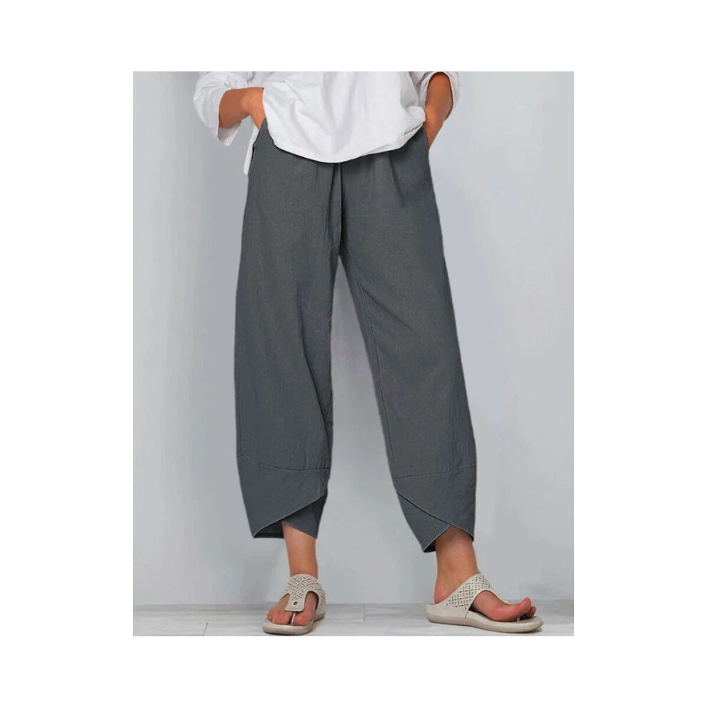 (Gray, 5XL) Summer Ladies Womens Cotton Linen Baggy Casual Harem Pants Trousers Plus Size New-image-OPC-PHP9VSM-NEW