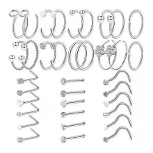 (As show, One size) 36 Pcs Titanium Steel Nose Rings Nose Piercings Jewelry Nose Rings Hoops Studs