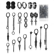 (Steel Color, One size) 20Pc Stainless Steel Huggie Hinged Hoop Earrings Kit Kpop Korean Fashion Jewerly