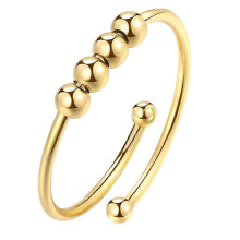 (Gold, One size) Anxiety Fidget Ring with Beads Stress Relief Ring Spinner Ring Meditation Ring