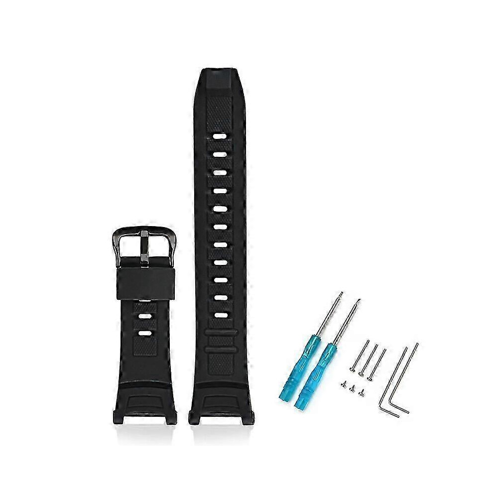 (Silver Button, One size) Black Watch Band Strap With Tool For CASIO Pro-Trek PRW-1500 PAW-1500 PRG-130
