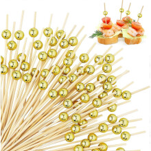 (As show, One size) 100 golden cocktail toothpicks appetizer pearl bamboo cocktail toothpicks flower shaped toothpicks drink dessert