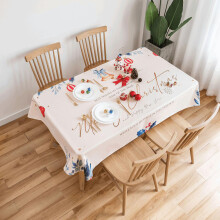 (As show, One size) Merry Christmas Decorate Holiday Party Tablecloth Engineered Printed Fabric Tablecloth For Christmas, Winter, And Holiday (55.1*55.1 Inch White)