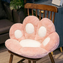 (As show, One size) Cat paw cushion comfortable kawaii chair cushion bear paw rotating tray office floor pillow white 70X60CM(Pink