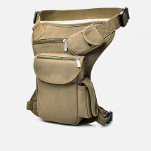 (As show, One size) Fashion men's canvas waist bag waist and leg cover wallet motorcycle riding waist bagKhaki