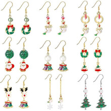 (As show, One size) 9 Pairs Christmas Earrings for Women Cute Snowman Santa Claus Christmas Tree Elk Drop Earrings Holiday Jewelry Thanksgiving Christmas Jewelry Gift