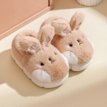 (As show, One size) Winter Warm Furry Bunny Slippers 220(Khaki), Rabbit Shoes for Kids Cute Comfortable Fluffy Animal Slippers, Home Thick Sole Girls Cotton Shoes