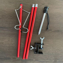 (As show, One size) Outdoor Ultra Light Aluminum Alloy Folding Mini Light Frame Three Fold Portable Camping Picnic Table Fixed Small Light Pole Red