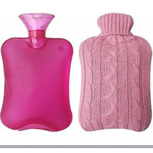 (As show, One size) Rubber Hot Water Bottle With Lid Knitting, Transparent Hot Water Bag 2 Liters - Pink