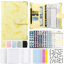 (As show, One size) A6 Budget Binder Non-slip Waterproof Exquisite Tear-resistant Dust-proof Buckle Design Faux Leather Marble 6-ring Budget Planner Office Supplie Yellow
