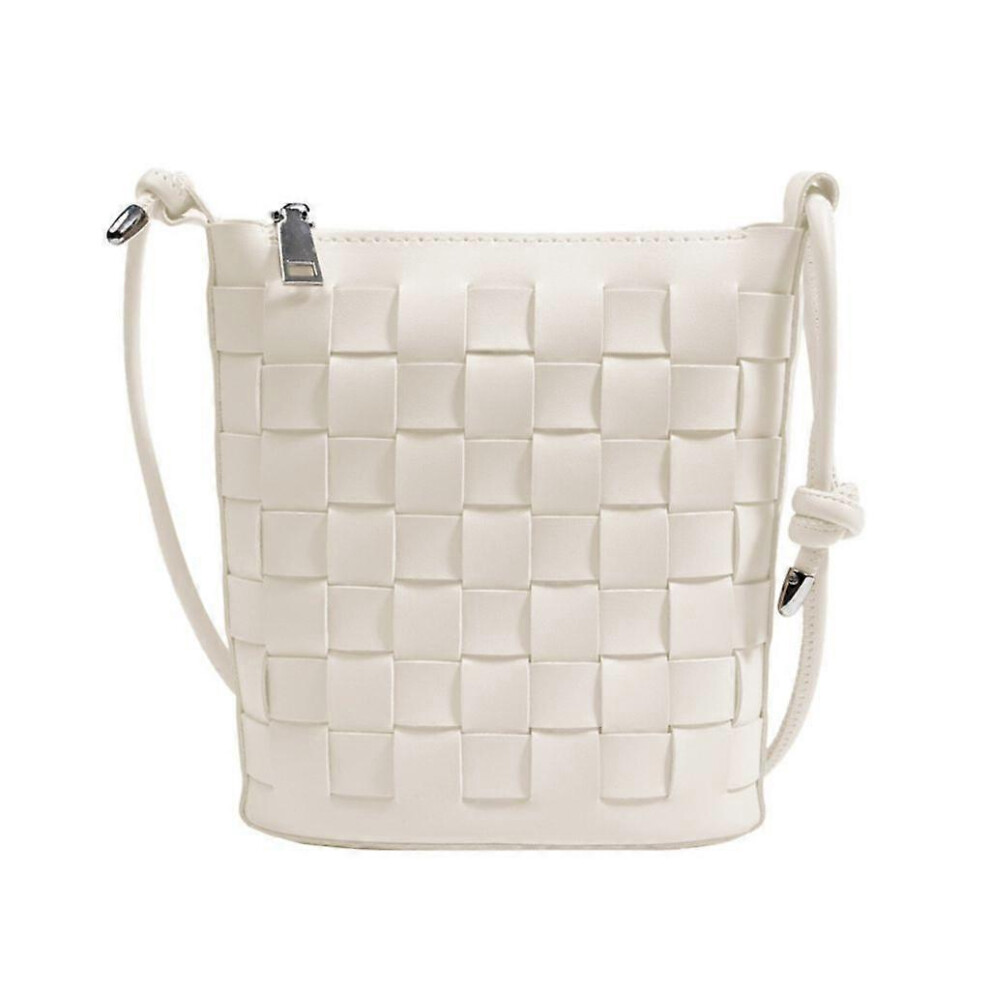 (Beige, One size) Women PU Woven Shoulder Bag Small Tote Casual Handbag Evening Bags for Girls-image-OPC-PHPBGCZ-NEW