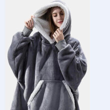 (As show, One size) Oversized Hoodie Blanket Wearable Lamb Velvet Lazy Blanket (grey)