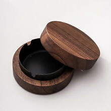 (As show, One size) Walnut Ashtray With Lids Windproof Wooden Ashtray black