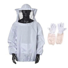 (As show, One size) Set of protective equipment with professional beekeeping hat Beekeeper - White bee jacket White canvas sheepskin gloves 2 sets