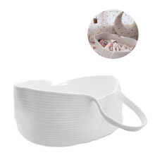 (As show, One size) Portable Woven Cotton Rope Baby Basket, Baby Bassinet(pure white)