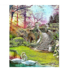 (15.7x19.6, One size) Full Drill Landscape Swan Garden Wall Artwork Cross Stitch Paint By Numbers Canvas 5d Diy Diamond Paintings Kits