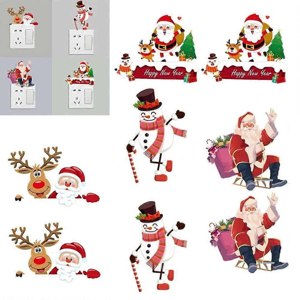 (As show, One size) Christmas Switch Stickers Santa Claus and Snowman Christmas Removable Light Switch Stickers Bedroom Wall Decal for Christmas Decor