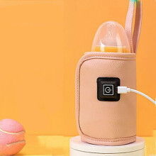 (As show, One size) USB Bottle Warmer,USB Bottle Warmer,Baby Food Warmer,Infant Bottle Bag,Portable Travel Milk Warmer Thermostat Insulation Lid(pink,no bottle)