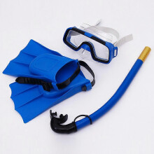 (As show, One size) Snorkeling kit and silicone fins for boy and girl, for children diving suit swimming goggles diving fins (Blue shoe size 30-35 yards)
