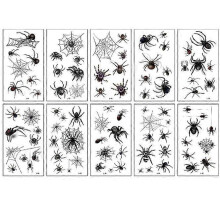 (As show, One size) 10 Sheets Scary Spider Tattoos Sticker Cosplay Carnival Party Temporary Tattoos for Face Makeup Spider Web, Funny Fluorescent Party Stickers