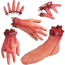 (As show, One size) Halloween Blood Props Fake Scary Severed Hand Broken for Haunted House Halloween Vampire Zombie Party Decorations Supplies (Broken Hands + feet + Fing