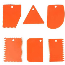 (As show, One size) 6pcs Plastic Clay Scraper Handle Carved Clay Sculpture DIY Tool Pottery Clay Scraper Ceramic Jagged ToolsPlastic Trapezoid Semicircular Arc Sawtooth T