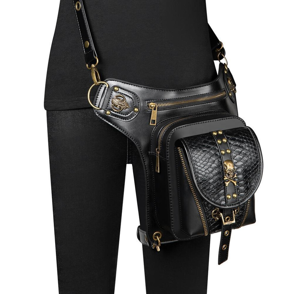 Women's Punk PU Leather Shoulder Bag – Gothic Tactical Waist Pack for Halloween & Outdoor Biking