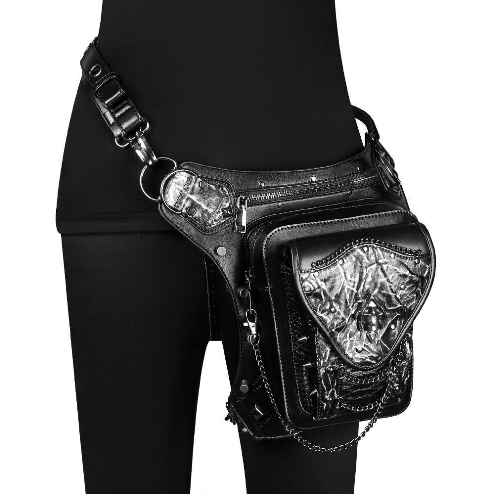 Steampunk Skull Chain Shoulder Bag – Unisex Gothic Crossbody Waist Pack for Motorcycle & Festivals