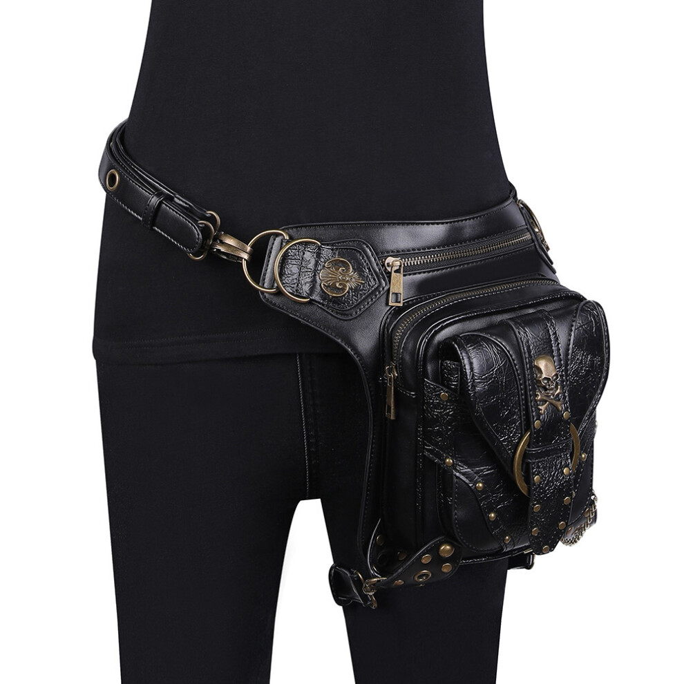 Punk Skull Chain Crossbody Bag – Motorcycle Waist Pack Vintage Sling Bag for Outdoor Travel