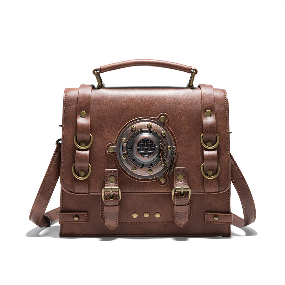 Steampunk Crossbody Shoulder Bag for Women – Industrial Vintage PU Leather Purse with Retro Hardware