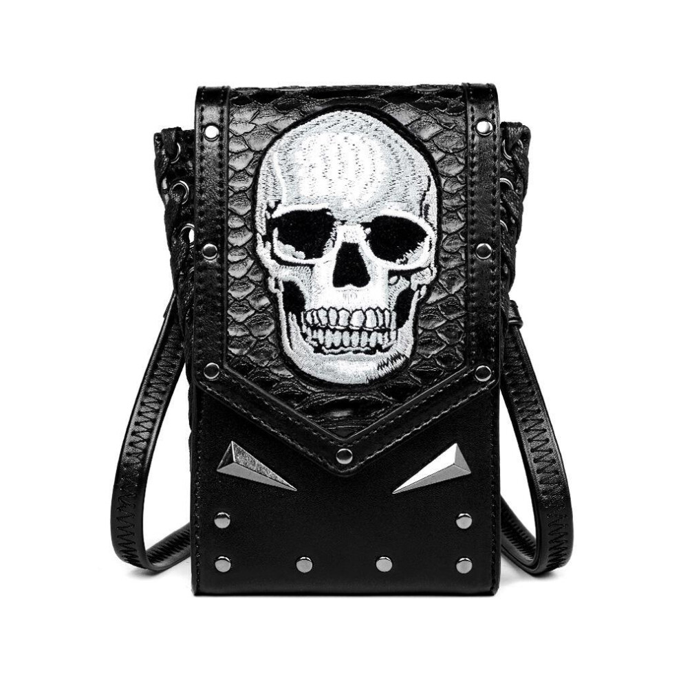 Women's Skull Crossbody Shoulder Bag – Motorcycle Style PU Leather Outdoor Mini Phone Pouch