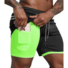 (L, Black fluorescent green) Men s quick-drying fitness shorts for summer