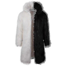 (S, black and white) Mens Long Faux Fur Coat Winter Stand Collar Jacket Outerwear Overcoat