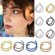 (As show, One size) 10 Pcs Double Nose Hoop Ring for Single Piercing Nose Hoop, Twist Nose Ring Hoop For Women, Spiral Nose Hoop For Girls, Nostril Piercing Jewelry, Spir