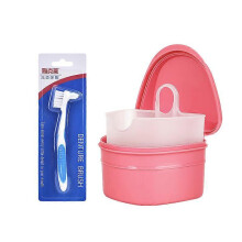 (As show, One size) Denture Cleaning Kit: Denture Cleaning Box with Fake Toothbrush Cleaning, Dentist Recommended Scaling with Filter (Pink)