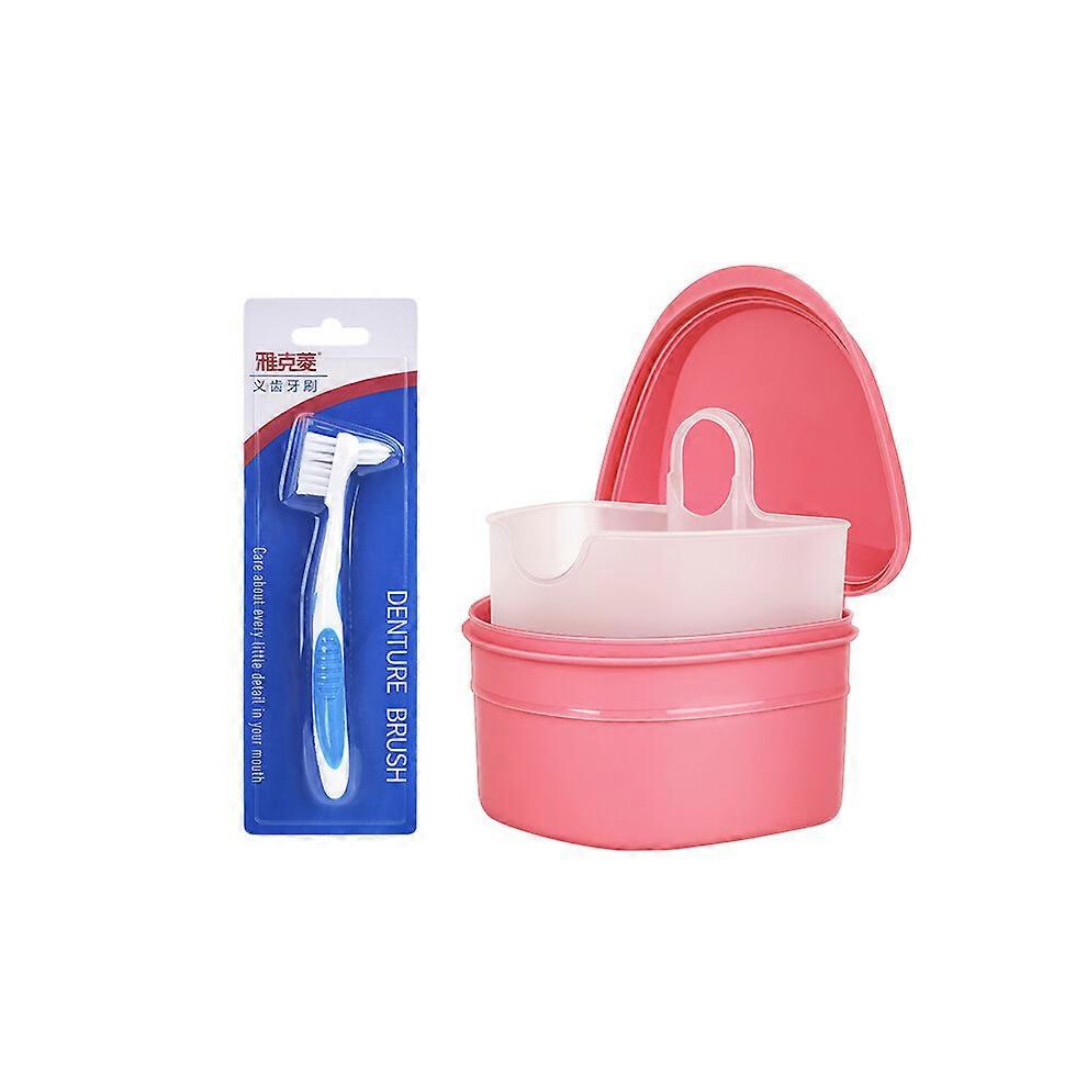 Pink (As Show, One Size) Denture Cleaning Kit: Denture Cleaning Box With Fake Toothbrush Cleaning, Dentist Recommended Scaling With Filter (Pink)
