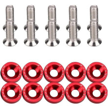 (As show, One size) 20pcs Set Car Modification Supplies M6 Seal Screw Aluminum Alloy Battery Guard Washer Fender License Plate Frame Screws (Red Set of 20)