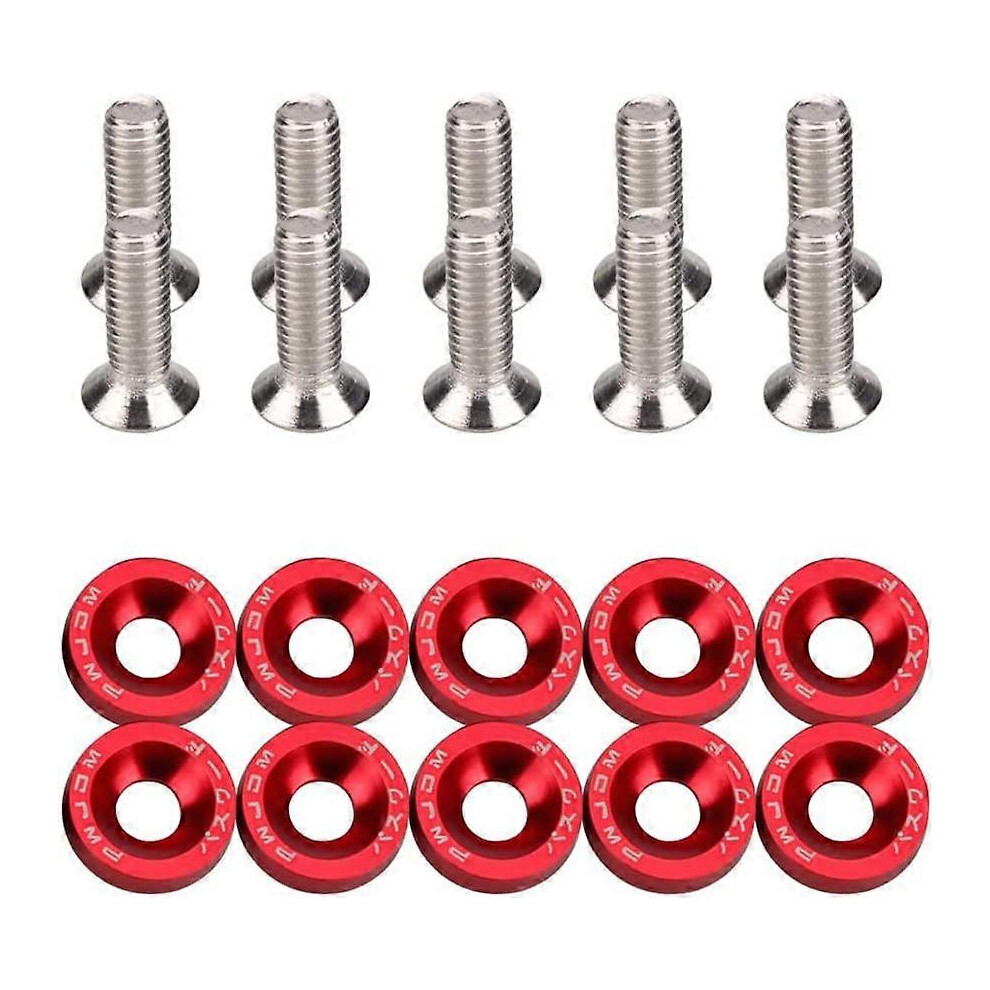 (As Show, One Size) 20Pcs Set Car Modification Supplies M6 Seal Screw Aluminum Alloy Battery Guard Washer Fender License Plate Frame Screws (Red Set O 4704245208783