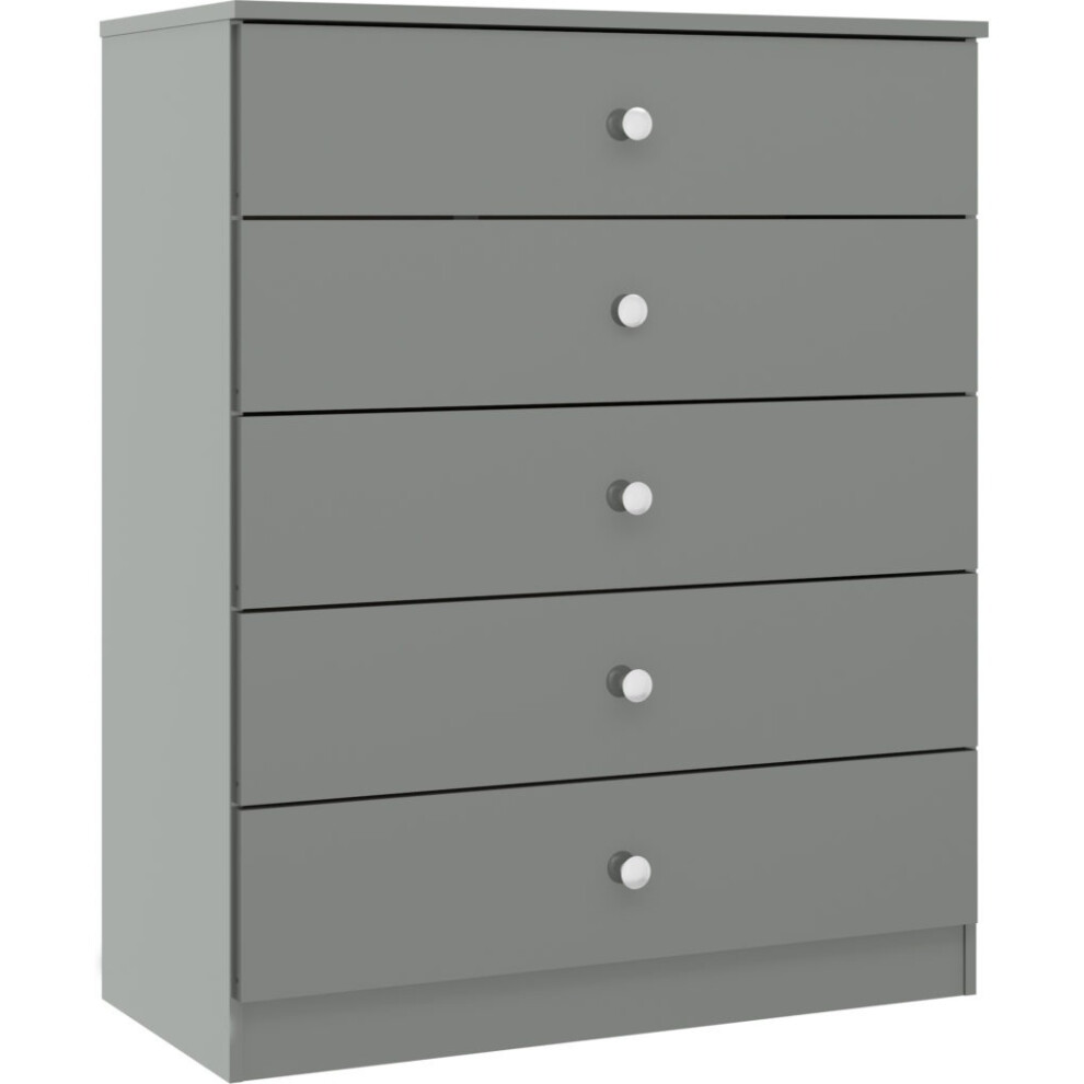 Denver 5 Drawer Chest of Drawers Grey Gloss