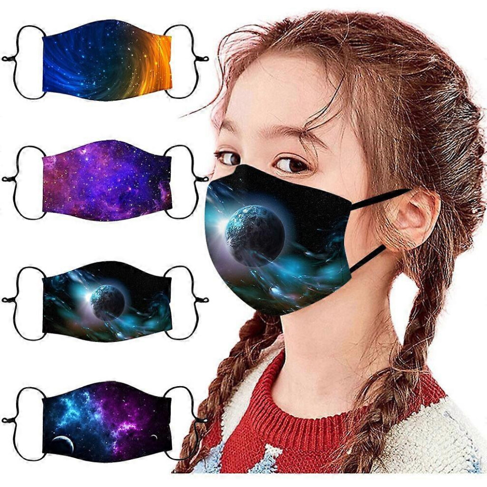 (As Show, One Size) Lot De 4 Masques De Protection Rutilisables Et Lavables En Tissu Doux, Motif Toiles, Espace Et Boucles D'oreilles Rglables 4704245226848