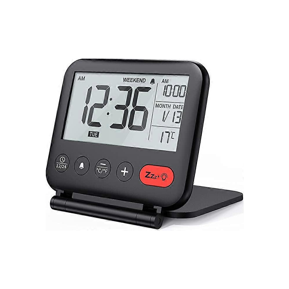 (As show, One size) Rveil de voyage Mini horloge numrique LCD portable avec calendrier rtro-clair 12/24 heures temprature miroir de maquillage petite