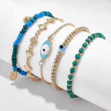 (As show, One size) Simsly 5 Pices Boho Bracelets de Cheville Ensemble Plage Perles Bracelets de Cheville Alliage Coquillage Bracelets de Riz Perles Cheville Mauvais il p