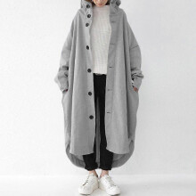 (4XL, grey) Autumn and winter women s windbreaker hooded mid-length coat